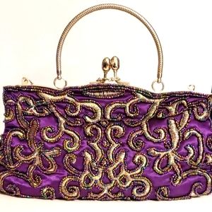 VINTAGE Beaded Embroidered Purple Handbag